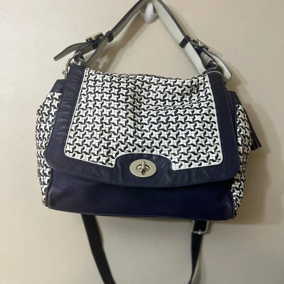 Coach Cream and Blue Shoulder Bag